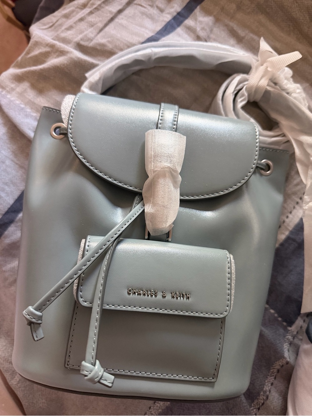 Charles & Keith Pastel Mint Mini Drawstring Backpack - Picture 3 of 3